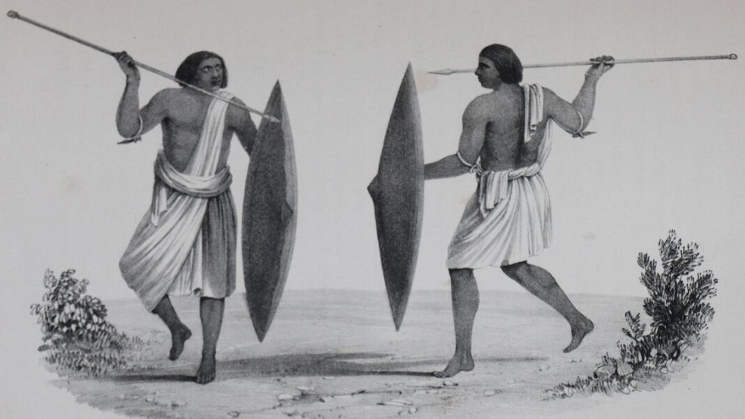 1835 illustration of two members of the Arab Shaigiya tribe by English writer George Alexander Hoskins