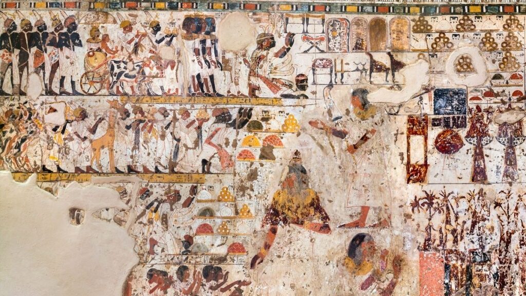 Ancient Egyptian painting from the tomb of Amenhotep Huy