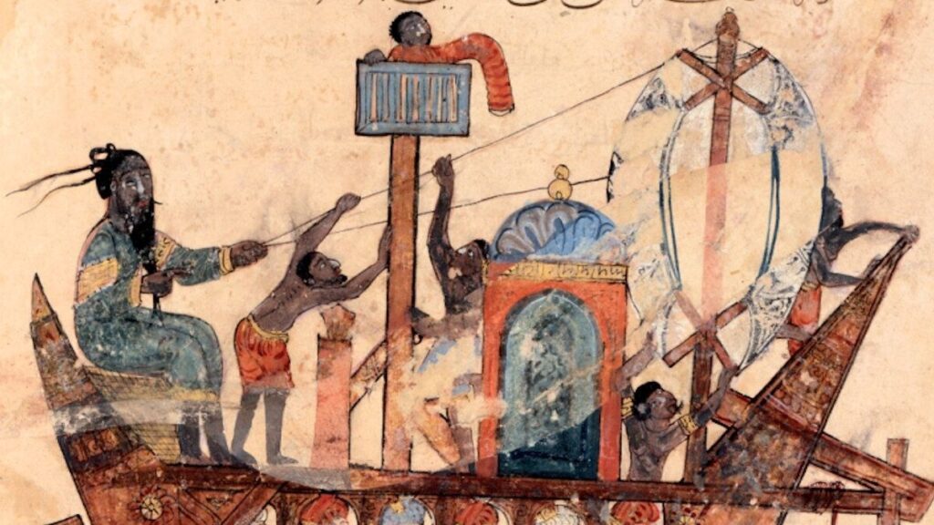 Black sailors included in a copy of Maqamat al-Hariri from the 13th century, produced in the Arab Abbasid Empire. Source Wikimedia Commons